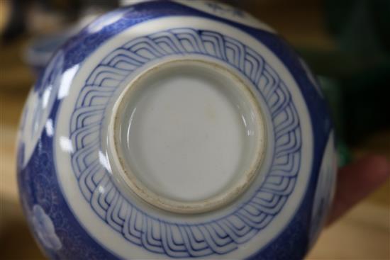 A set of three Chinese blue and white bowls, c.1910